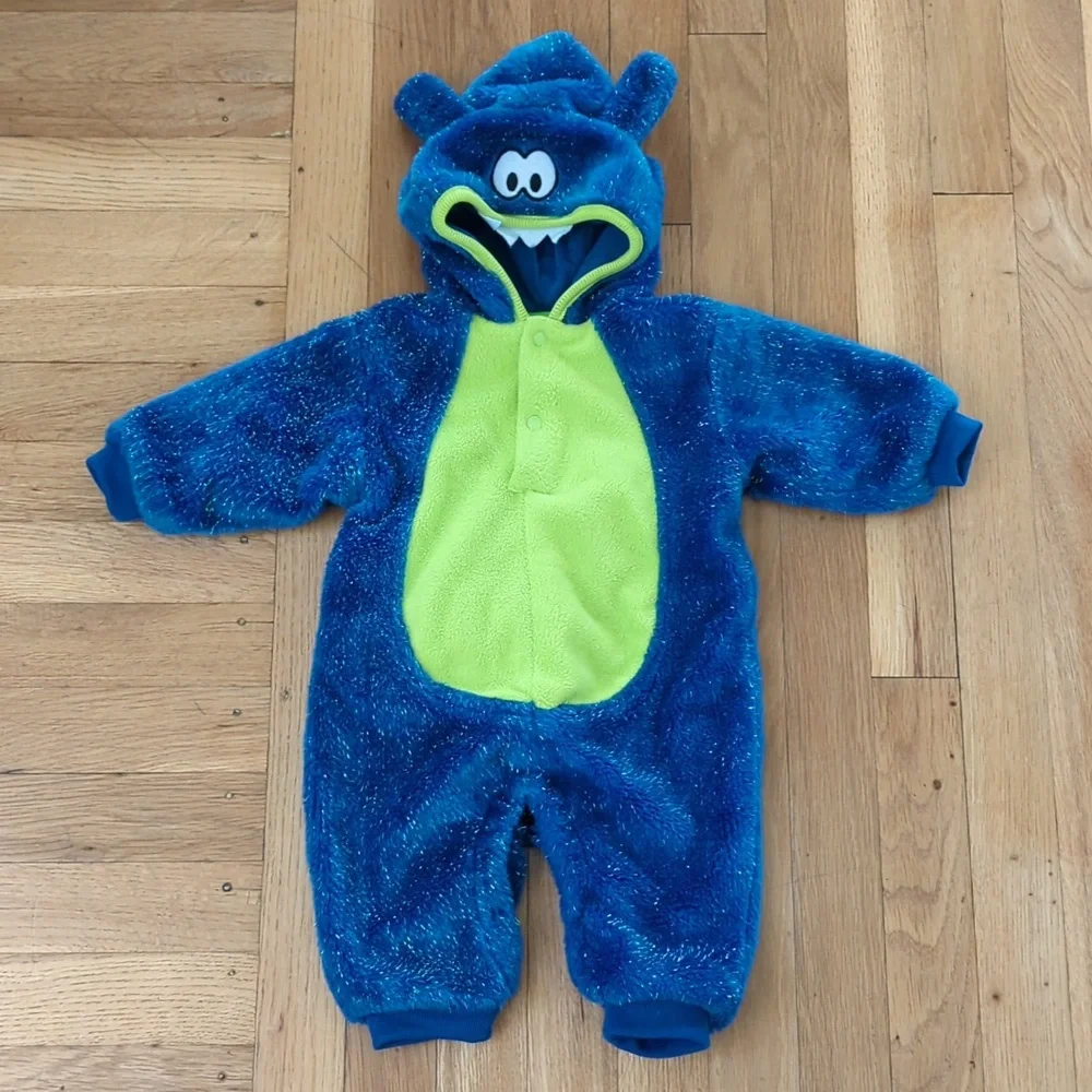Baby Blue Green Fuzzy Metallic Monster Costume Size 6-9 months